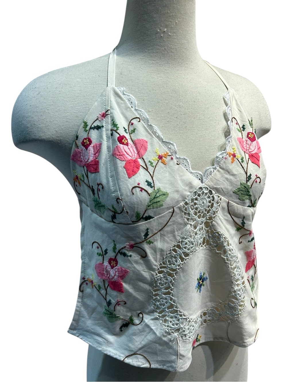 Carine Tablecloth Cotton Halter Embroidery Top